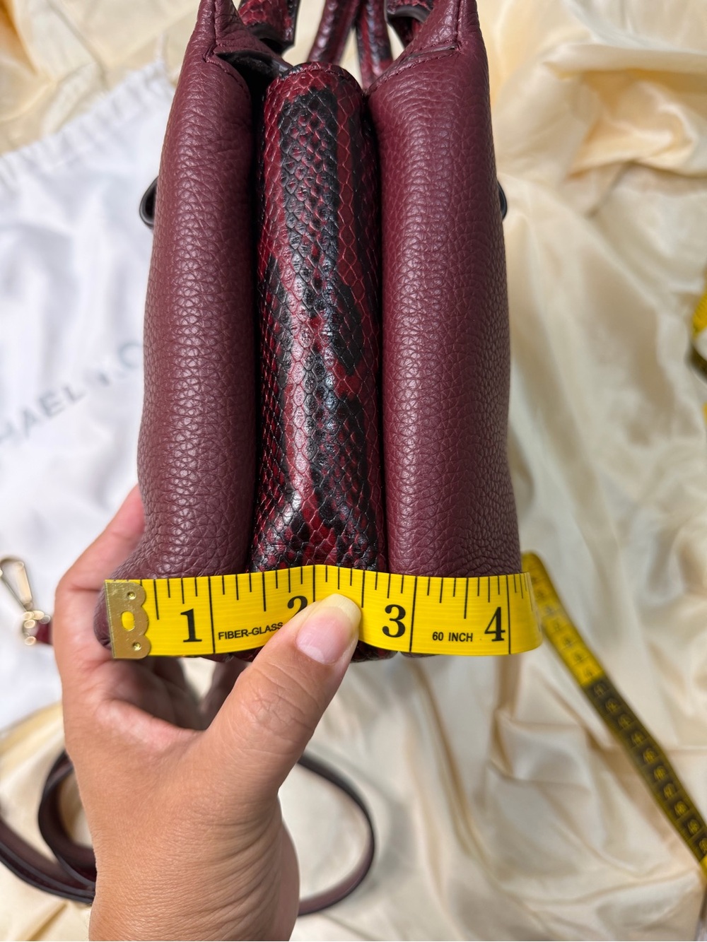 Michael Kors Rollins Small Snake-Embossed Leather Satchel Color Oxblood Burgundy - Picture 9 of 16